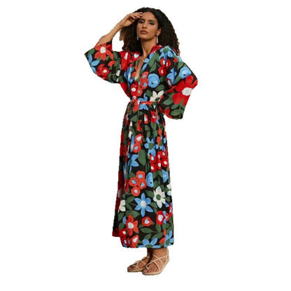 Ladies elegant flower kaftan with side slit Ivyshape