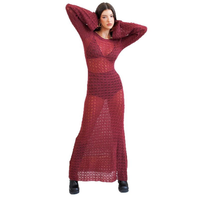 Women's knitted dress in feminine crochet pattern Ivyshape