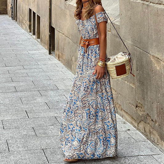 Women Off-Shoulder Paisley Maxi Dress Ivyshape