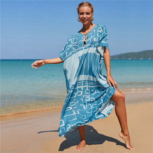 Women's lightweight beach tunic with modern graphic design Ivyshape