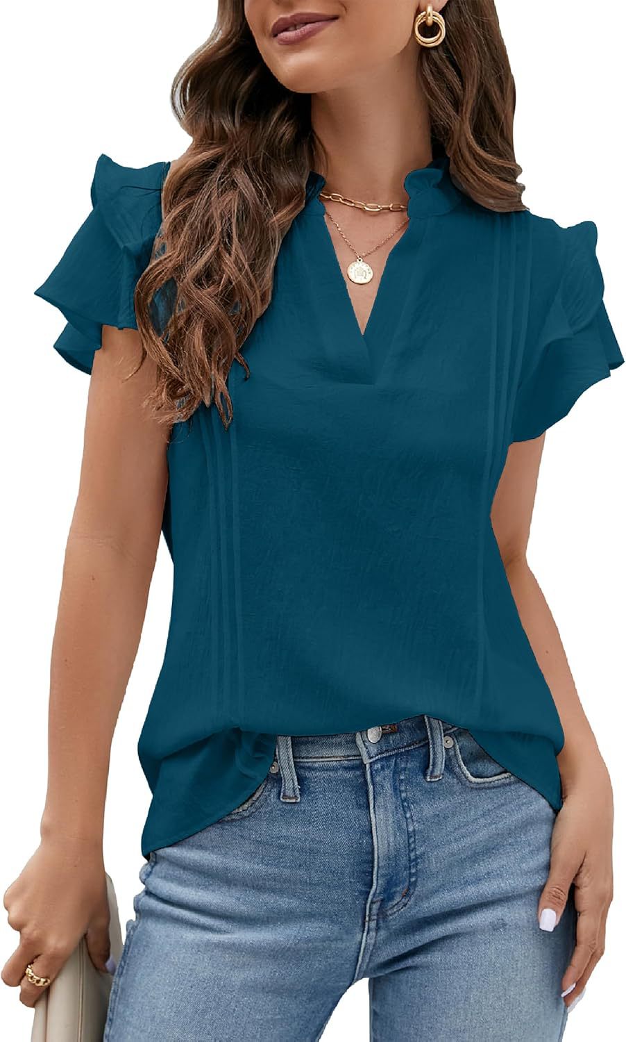 Women's blouse with flutter sleeves and V-neck Ivyshape