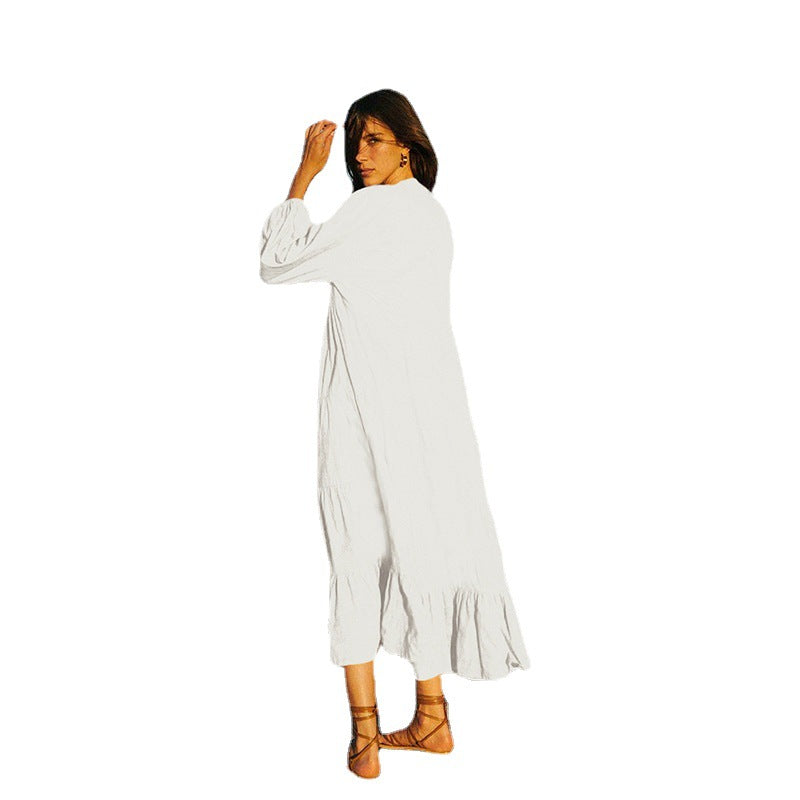 Women's casual maxi dress with relaxed fit and continuous button placket Ivyshape