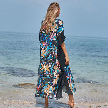 Ladies elegant beach robe with modern floral pattern Ivyshape