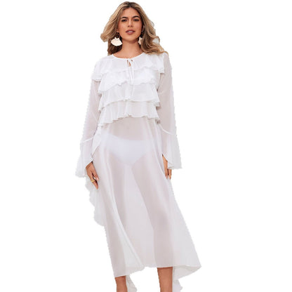 Women Transparent Beach Robe with Fringed Details Ivyshape