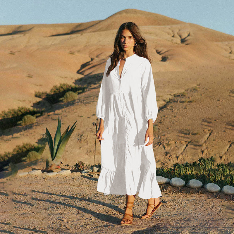 Women's casual maxi dress with relaxed fit and continuous button placket Ivyshape