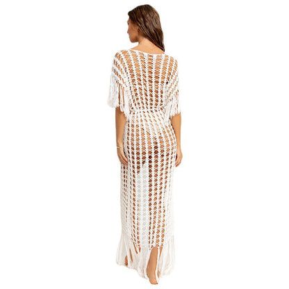 Women's airy crochet beach cover-up with fringed hem Ivyshape