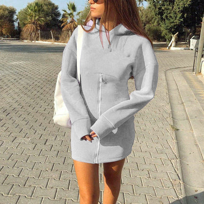 Ladies Sweat Dress with Hood and Zipper Ivyshape