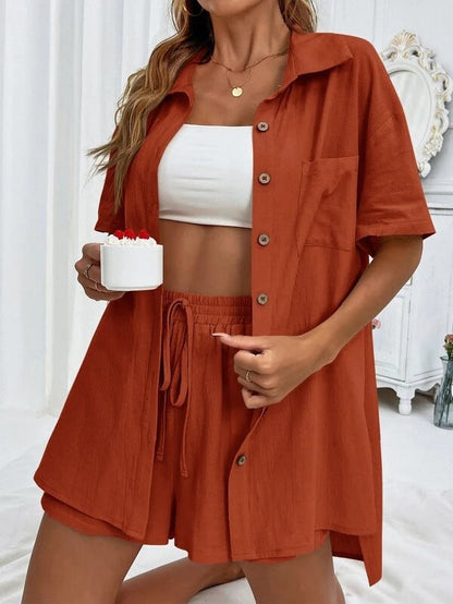Women’s Casual Two-Piece Set with Shirt and Shorts Ivyshape