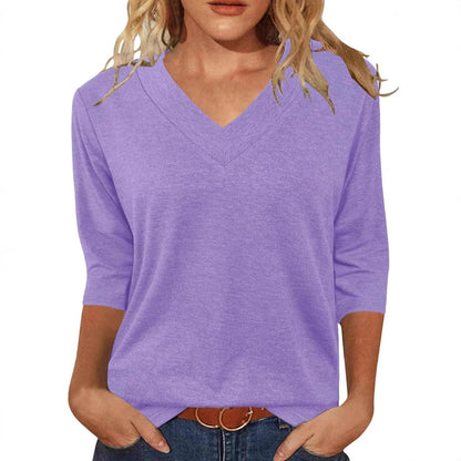 Women Relaxed Fit V-Neck Top Ivyshape