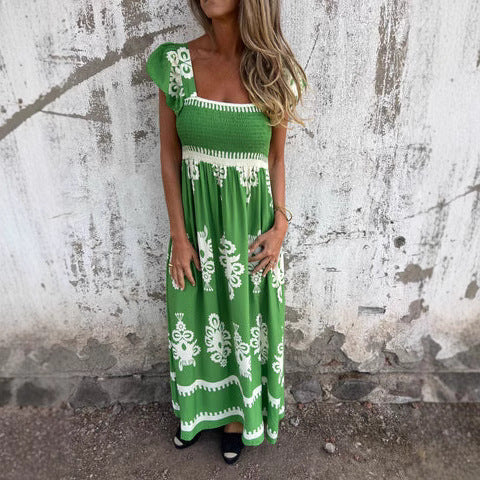 Women Boho-Chic Square Neck Maxi Dress Ivyshape
