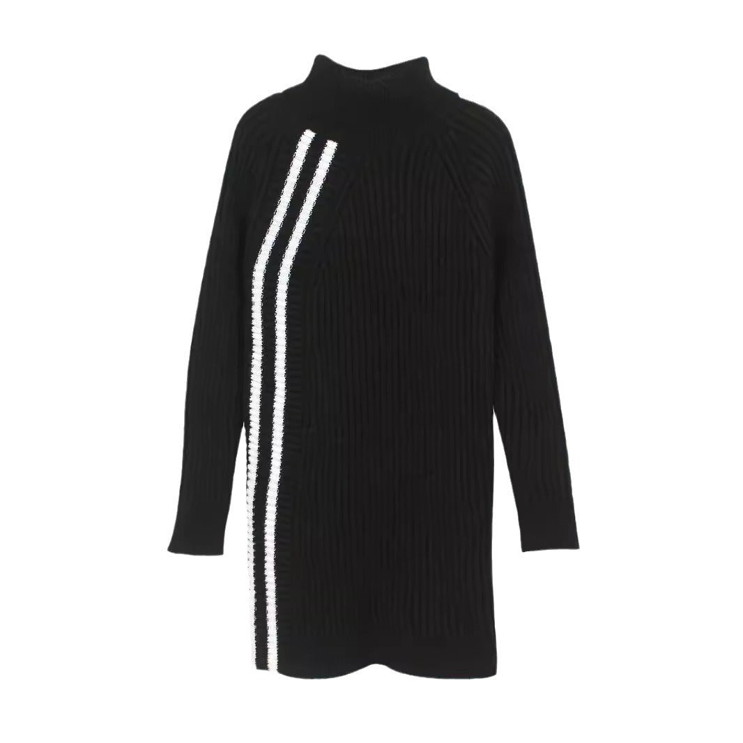 Women's elegant knitted dress with high collar and textured design Ivyshape
