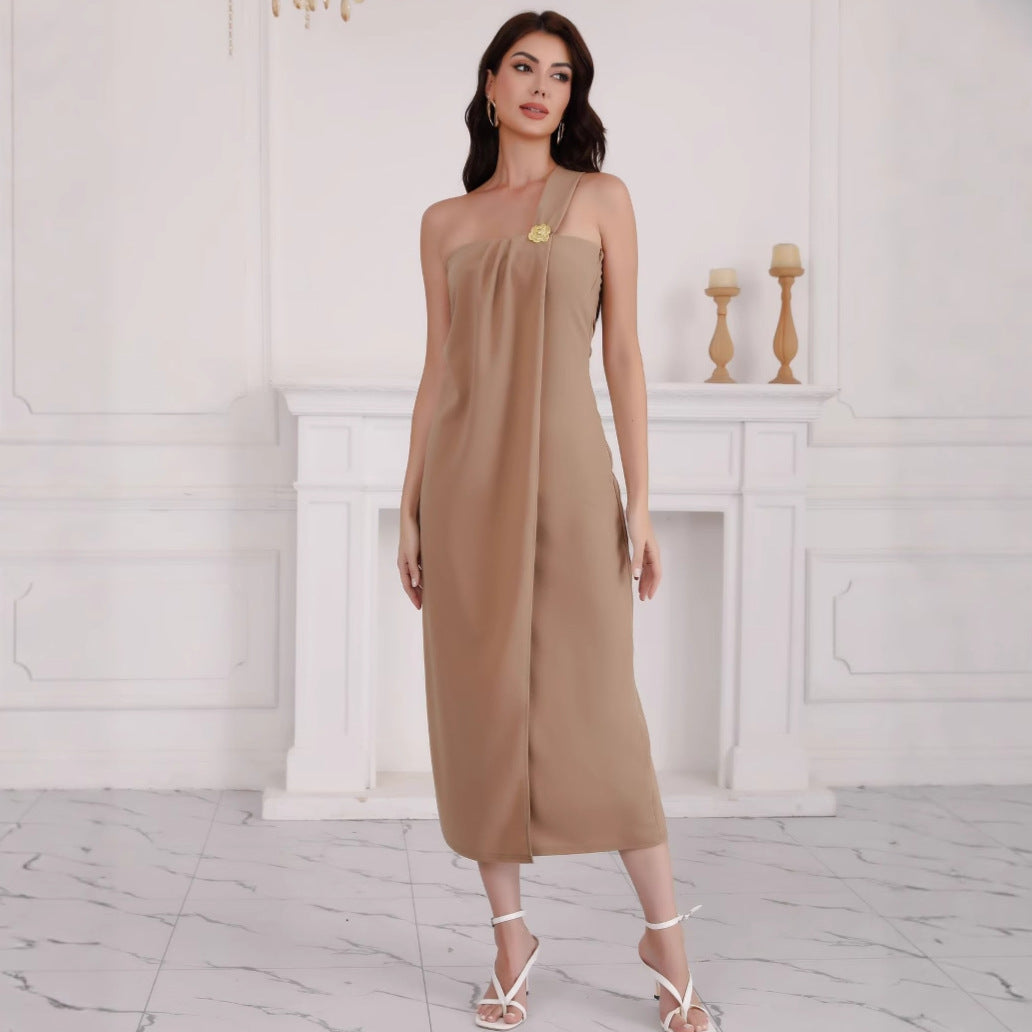 Women Minimalist One-Shoulder Midi Dress Ivyshape