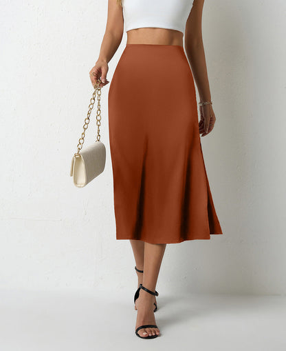 Women's Flowing Midi Skirt with Flared Hem and High Waist Ivyshape