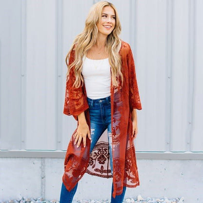 Ladies Elegant Crochet Kimono with Floral Details Ivyshape