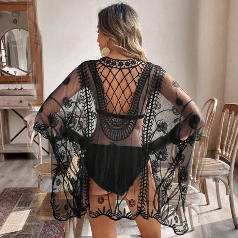 Women's Transparent Crochet Beach Robe with Fine Details Ivyshape