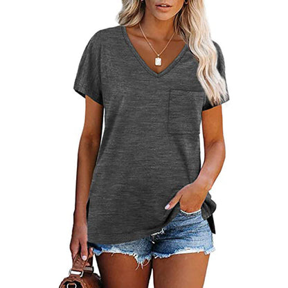 Women's V-shaped casual T-shirt with chest pocket and relaxed fit Ivyshape