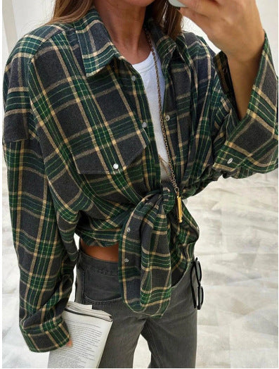 Women Casual Checked Overshirt Jacket Ivyshape