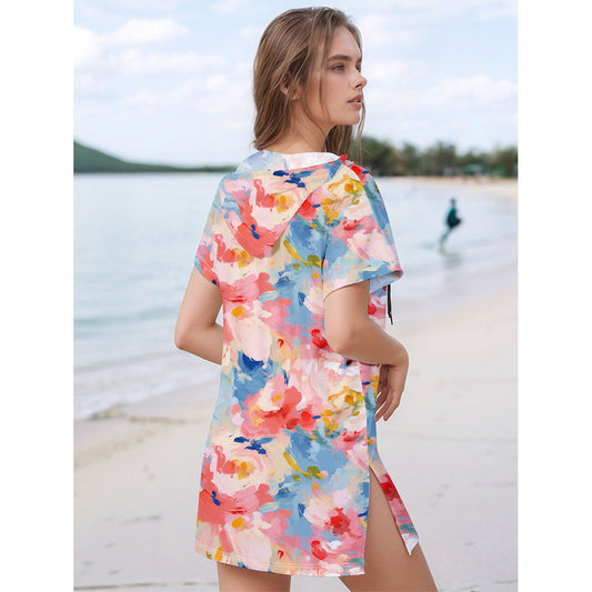 Women's beach dress with practical hood and button details Ivyshape