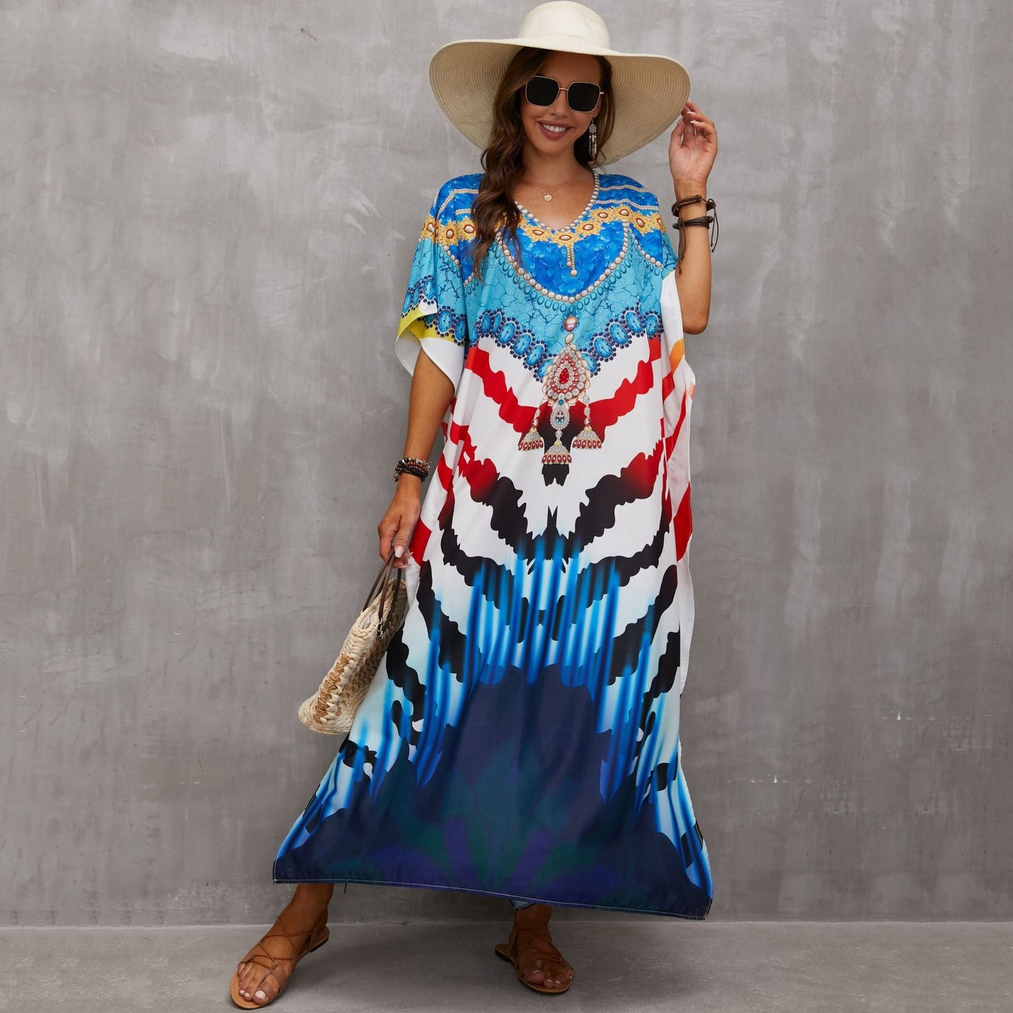 Ladies kaftan dress with majestic animal motif and side slits Ivyshape