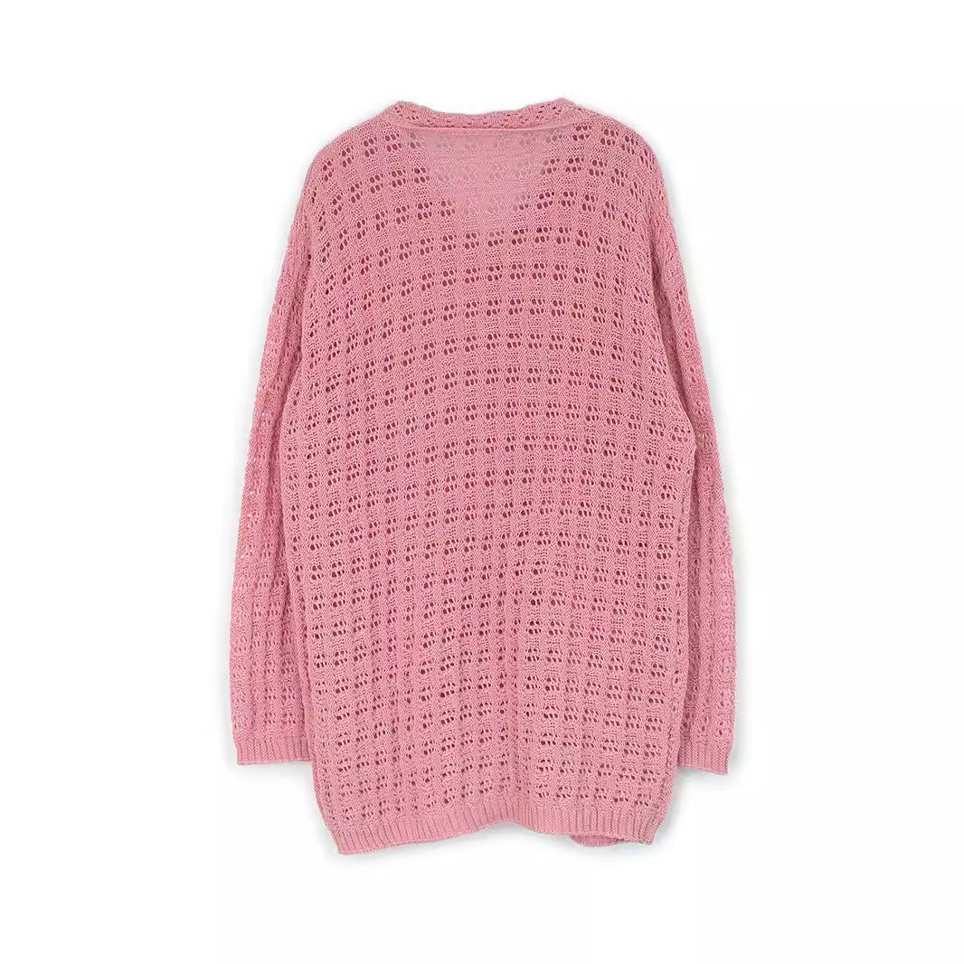 Women airy knitted cardigan with buttons and open cut Ivyshape