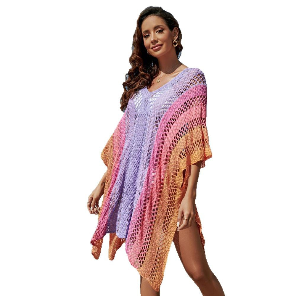 Women airy crochet beach poncho with gradient Ivyshape