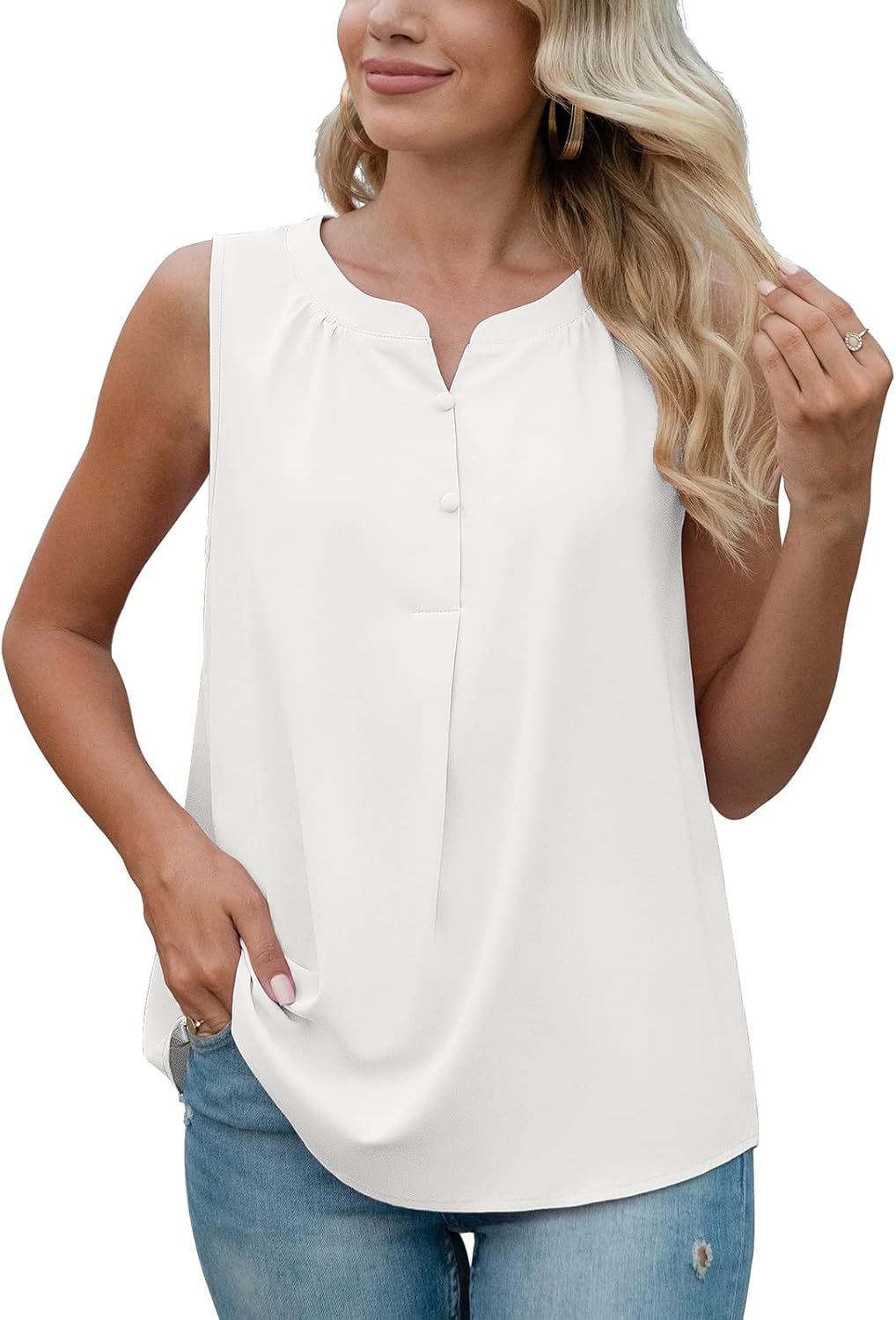 Women button closure sleeveless blouse Ivyshape