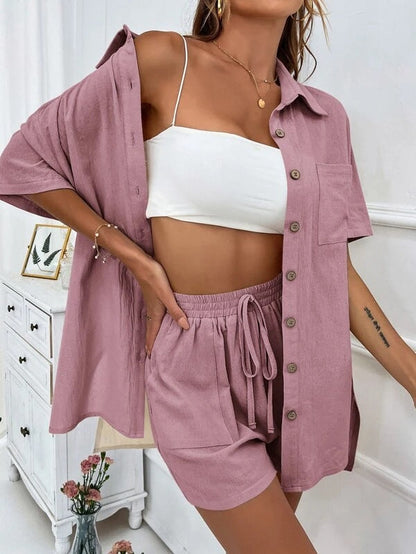 Women’s Casual Two-Piece Set with Shirt and Shorts Ivyshape