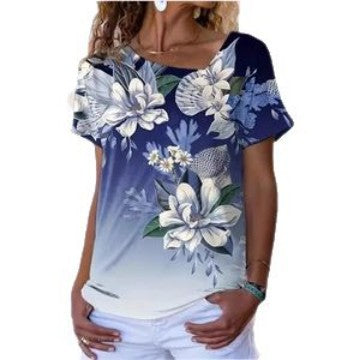Women's blouse with floral print and short sleeves Ivyshape