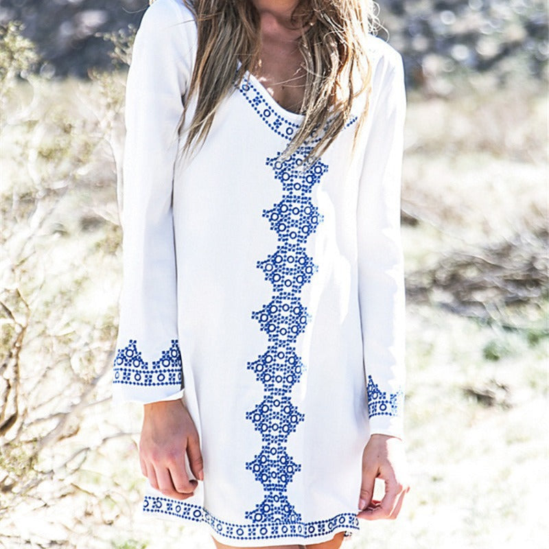 Women's casual dress with elegant V-neckline and handmade embroidery details Ivyshape
