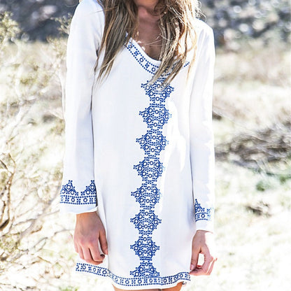 Women's casual dress with elegant V-neckline and handmade embroidery details Ivyshape