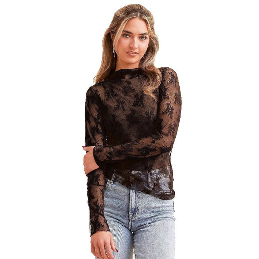Women Transparent Floral Lace Long Sleeve Top Ivyshape