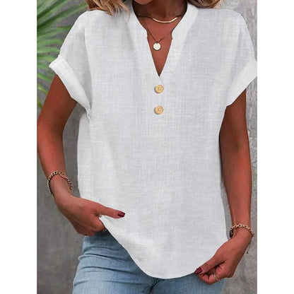 Women's top with textured V-neck and button details Ivyshape