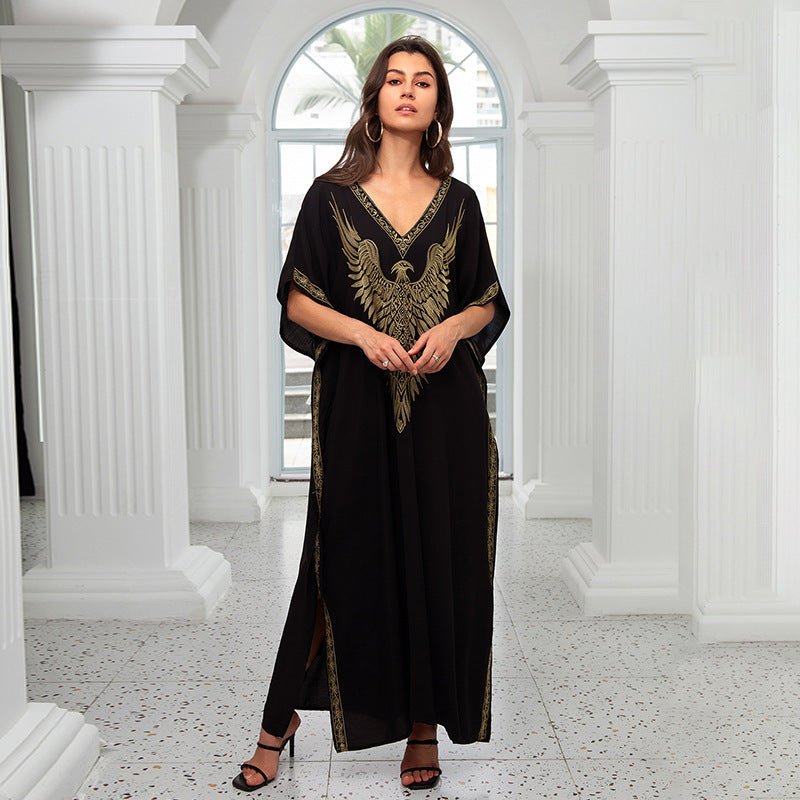 Ladies elegant kaftan with artistic eagle design Ivyshape