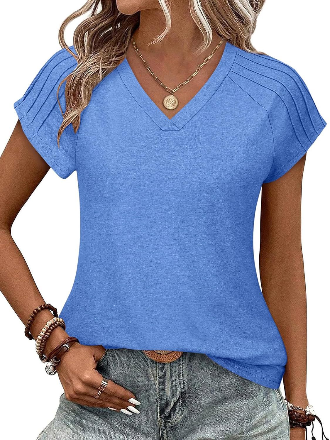 Ladies stylish V-neck T-shirt Ivyshape