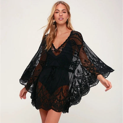 Women's Beach Tent Kimono with Handmade Lace Accents Ivyshape