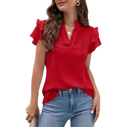 Women's blouse with flutter sleeves and V-neck Ivyshape