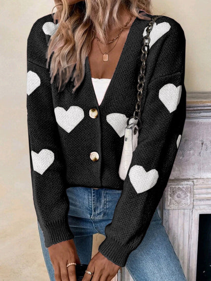 Ladies knitted cardigan with heart pattern and button placket Ivyshape