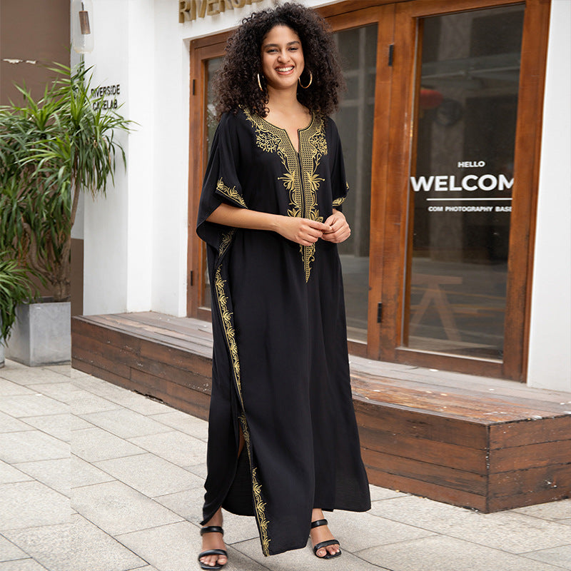 Women's elegant maxi dress with intricate embroidery and loose fit Ivyshape
