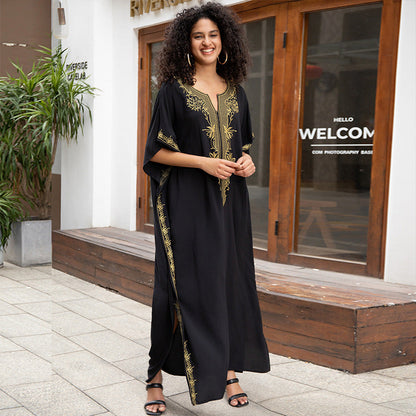 Women's elegant maxi dress with intricate embroidery and loose fit Ivyshape