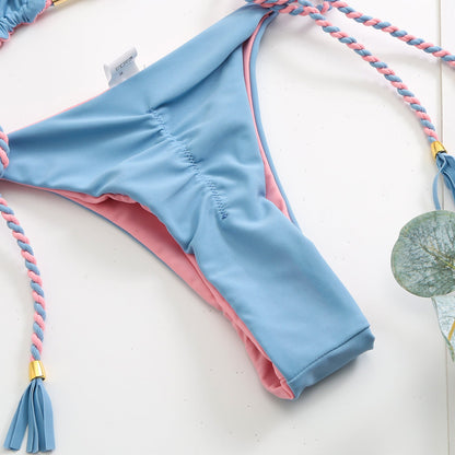 Women's triangle bikini with trendy tassels and adjustable straps Ivyshape