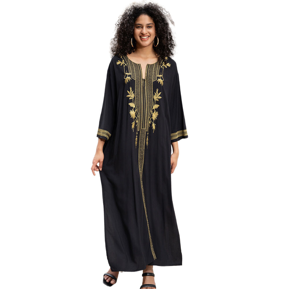 Ladies elegant kaftan with elaborate gold embroidery Ivyshape