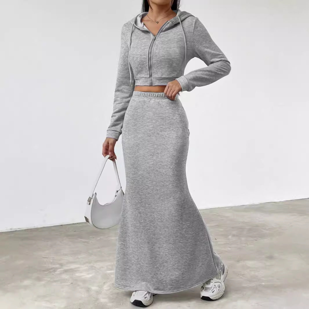 Women's Fashion Set with Hood and Long Skirt Ivyshape