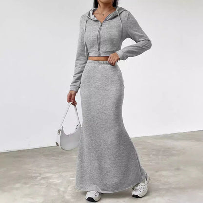 Women's Fashion Set with Hood and Long Skirt Ivyshape