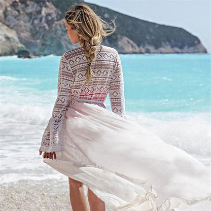 Women elegant crochet beach robe with romantic lace accents Ivyshape
