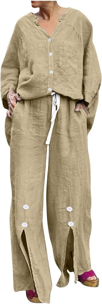 Women casual linen two-seater with button details Ivyshape