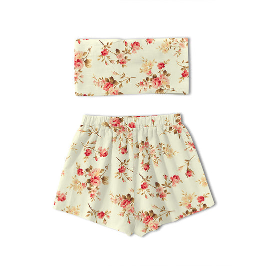 Ladies Bandeau Top and Shorts Set with Floral Design Ivyshape