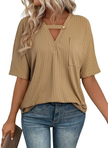 Women's Ribbed V-Neck Top Ivyshape
