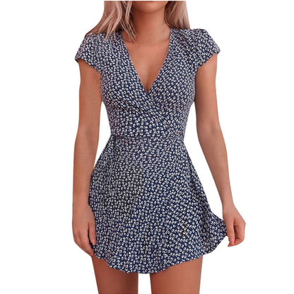Women’s Short Sleeve Wrap Dress with Floral Pattern and Ruffle Details Ivyshape