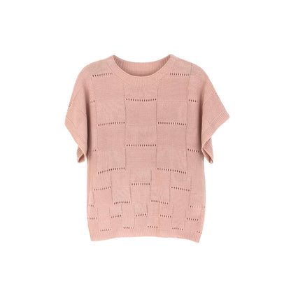 Women's casual knit top with unique hole pattern and wide-cut sleeves Ivyshape