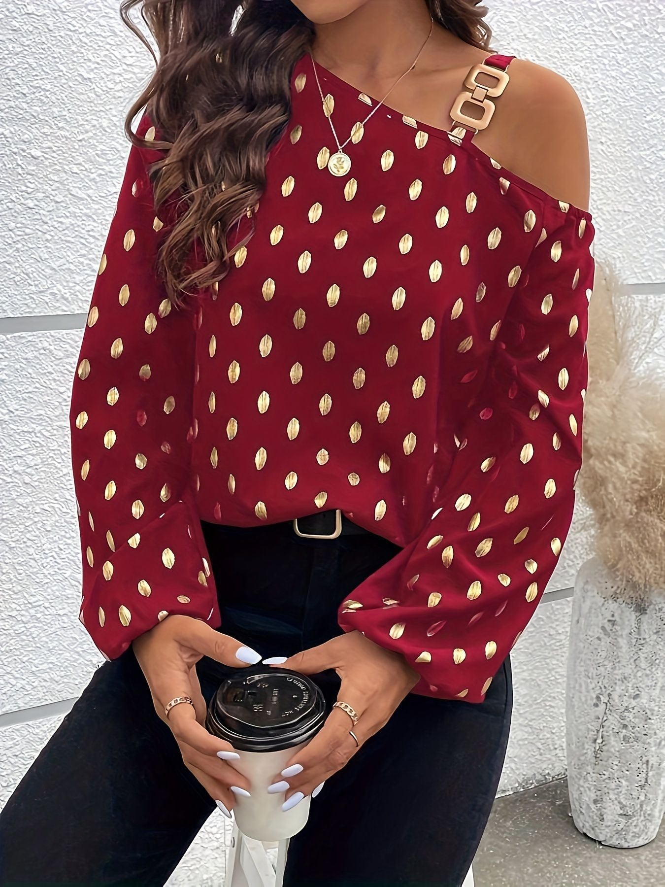 Women's top with asymmetrical neckline and metallic accents Ivyshape